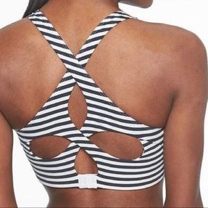 Athleta High Neck Striped Mudra Sports Bra, Small